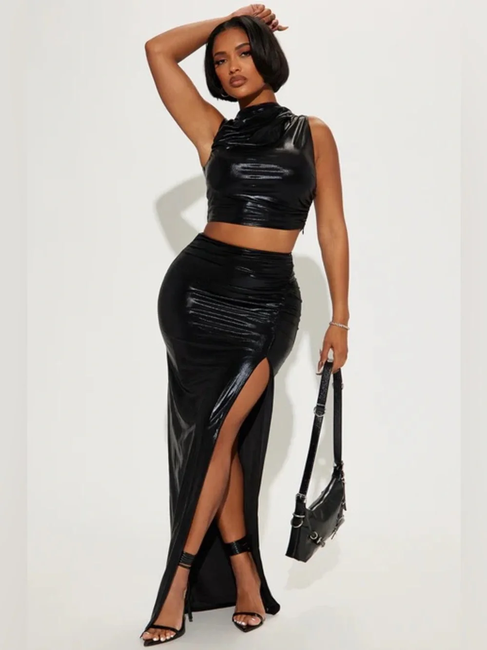 Metallic Moves Black Skirt and Top Set Size S Small Fashion Nova Party Club Hot